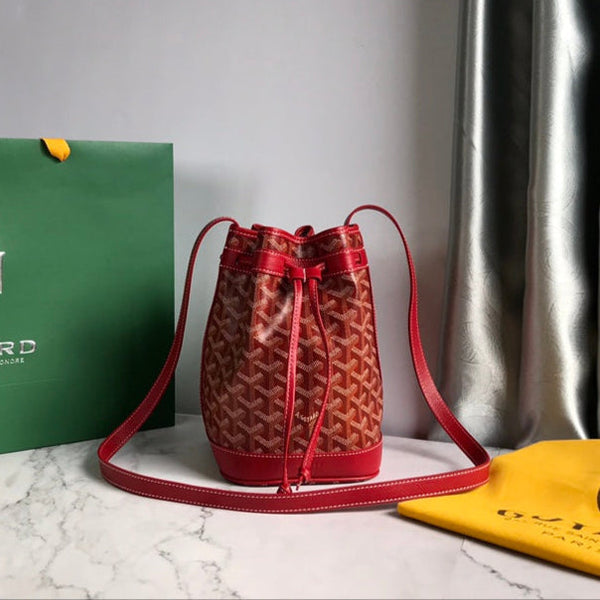 PETIT FLOT BUCKET BAG 22 IN CLASSIC RED GOYARDINE CANVAS AND LAMBSKIN TRIM
