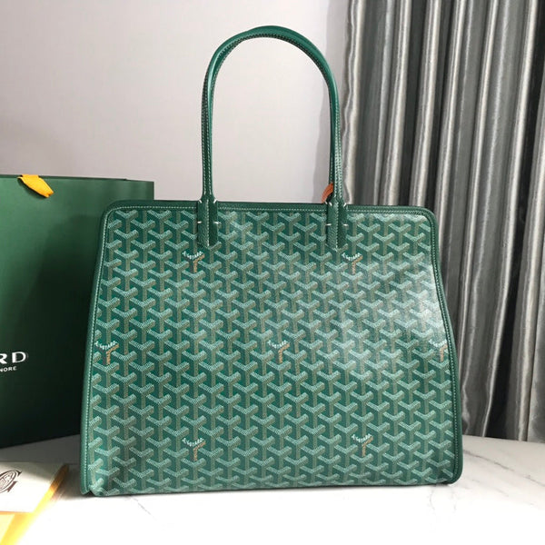 HARDY PM BAG 40 IN GREEN GOYARDINE CANVAS AND TAURILLON LEATHER TRIM