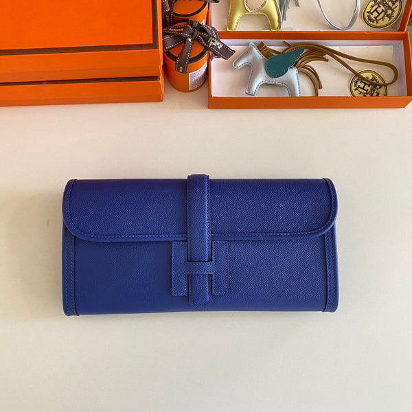 JIGE ELAN 29 CLUTCH IN COBALT BLUE CALFSKIN