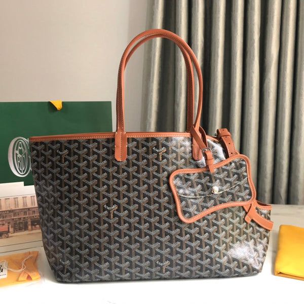 CHIEN GRIS BAG 33 IN BLACK GOYARDINE CANVAS AND TAN CALFSKIN TRIM