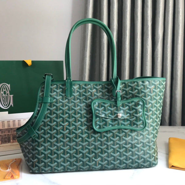 CHIEN GRIS BAG 33 IN GREEN GOYARDINE CANVAS AND CALFSKIN TRIM