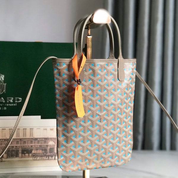 POITIERS CLAIRE-VOIE BAG 24 IN GREY MIX BLUE GOYARDINE CANVAS AND CALFSKIN