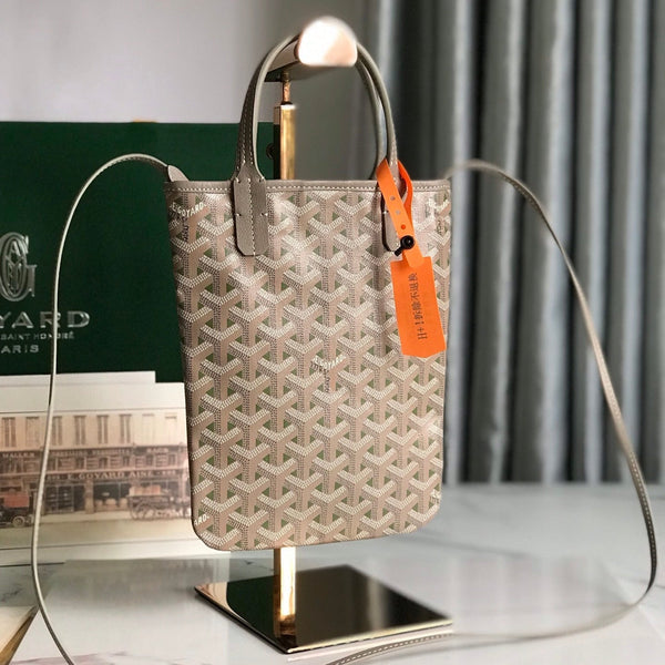 POITIERS CLAIRE-VOIE BAG 24 IN GREY MIX GREEN GOYARDINE CANVAS AND CALFSKIN