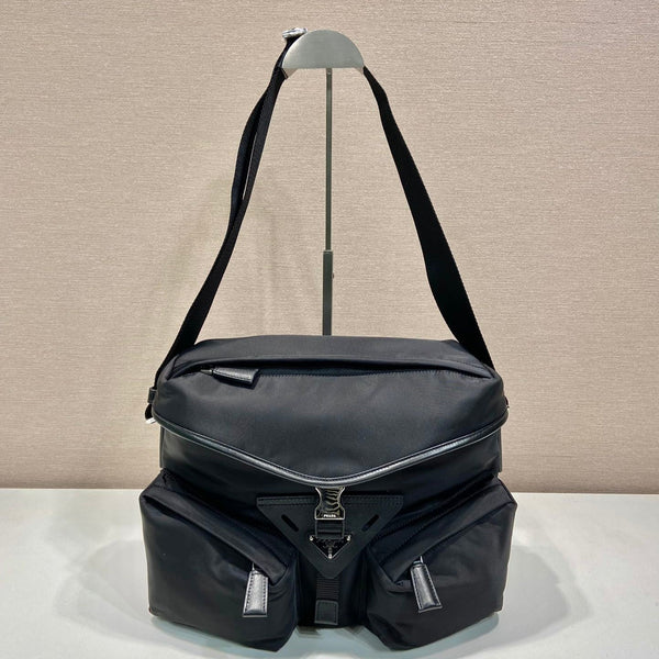 CROSSBODY BAG 29 IN BLACK RE-NYLON AND CALFSKIN TRIM