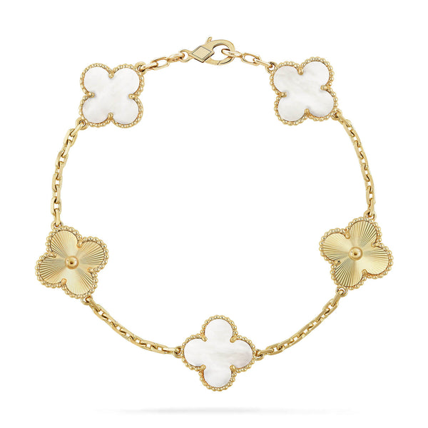 ˇFashion StreetˇCLOVER 5 MOTIF WHITE MOP LASER BRACELET
