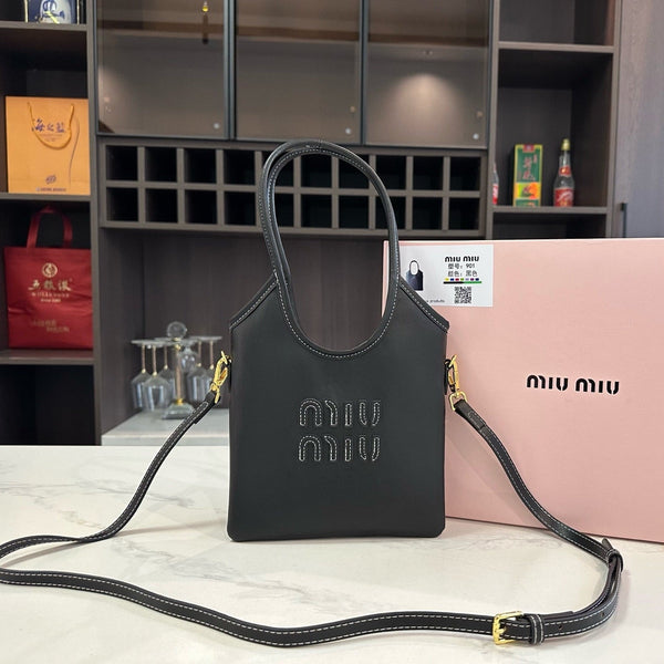 IVY MINI TOTE BAG 20 IN BLACK CALFSKIN