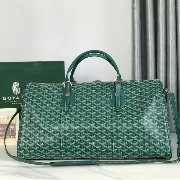 BOSTON 50 BAG IN GREEN GOYARDINE CANVAS AND CALFSKIN TRIM