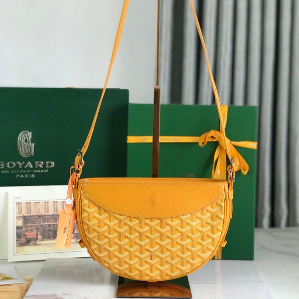 HIRONDELLE BAG 25 IN YELLOW LAMBSKIN AND GOYARDINE CANVAS