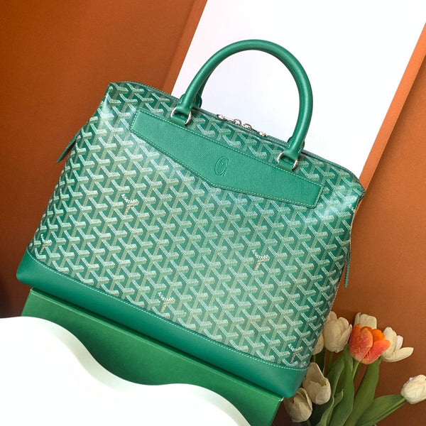 CISALPIN DOCUMENT CASE 39 IN GREEN GOYARDINE CANVAS AND CALFSKIN